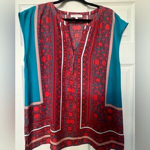 Vibrant Red and Teal Women's Top